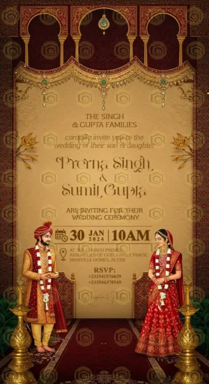 Decorative Indian Wedding Invite Featuring Classic Designs And Bright Colors